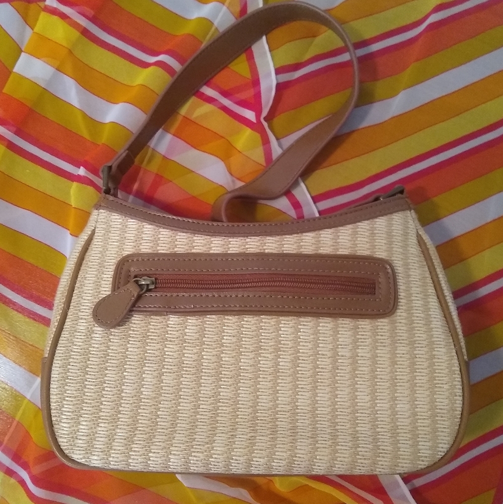 Liz Claiborne Vintage 90s Woven Saddlebag Purse with Leather Trim